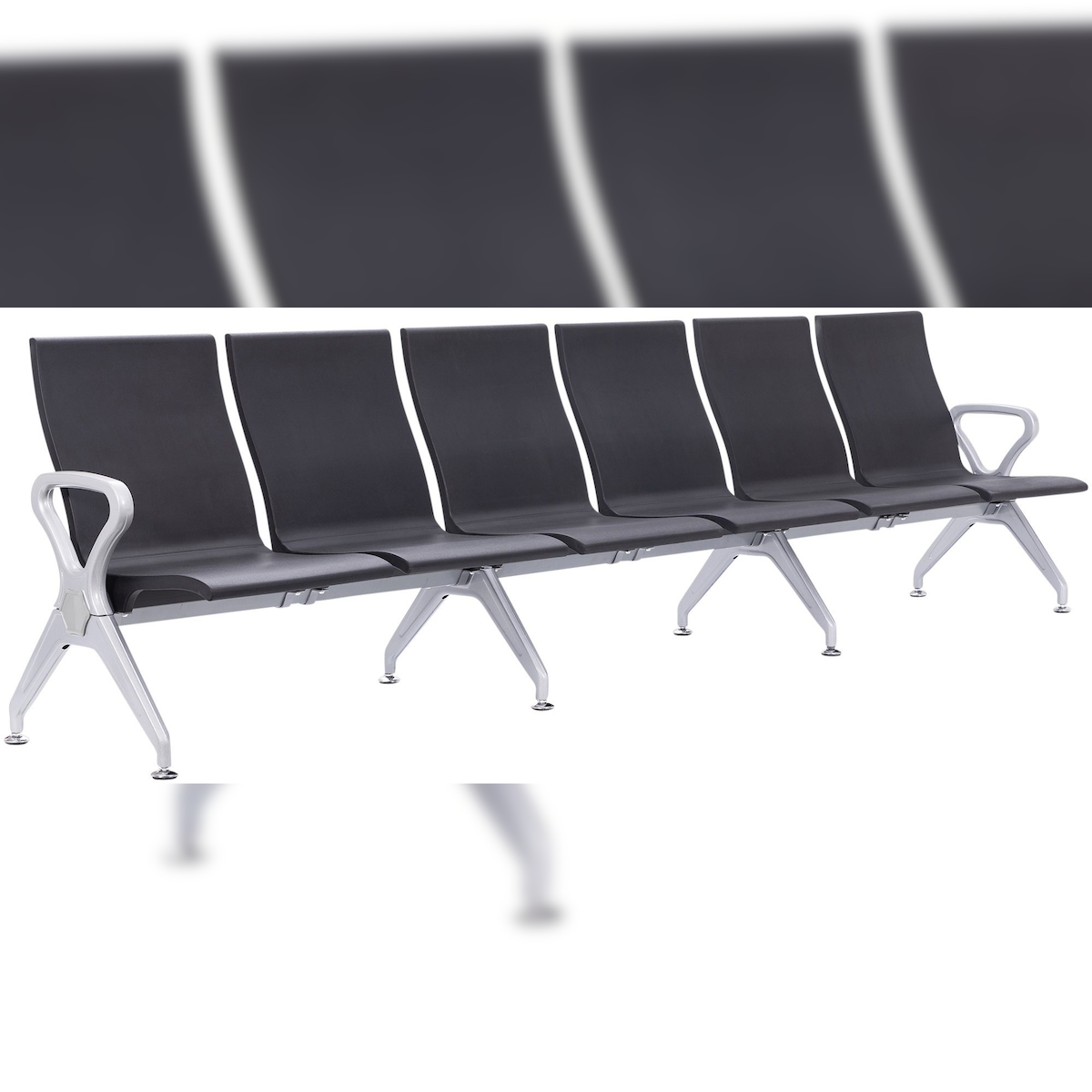 DELUKE Wartebank ERIK 6-Sitzer 338x59x89cm, Kunststoff, Schwarz Sitzbank Wartezimmer Airport-Bank Image