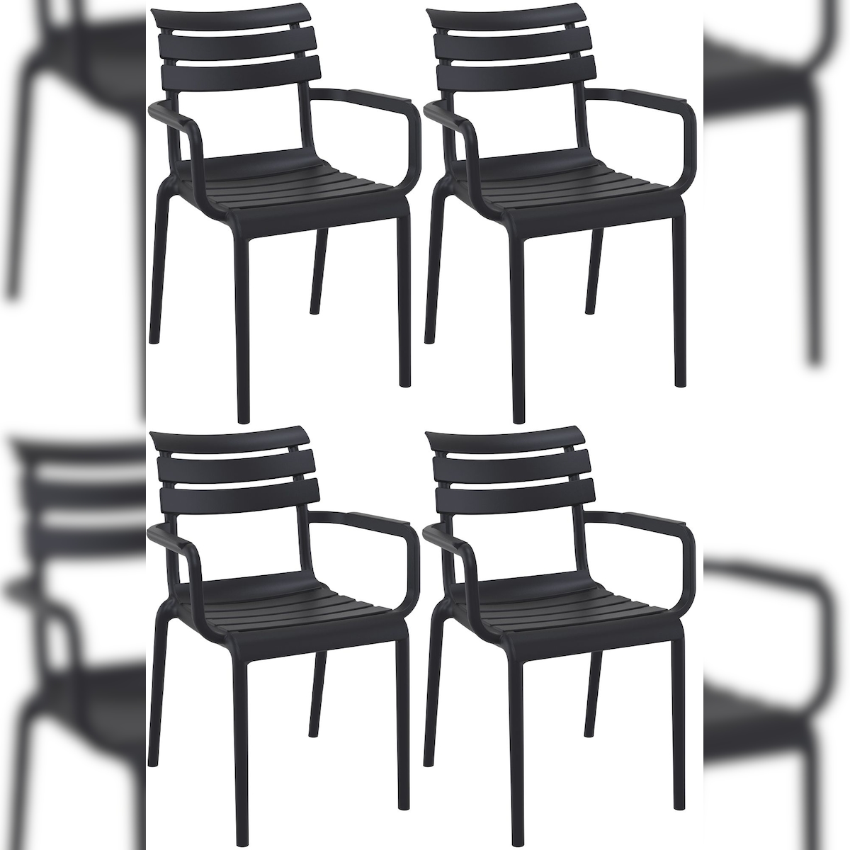 DELUKE Gartenstuhl LARS 4er Set 58x59x85cm, Kunststoff, Schwarz Stapelstuhl Loungestuhl Garten Outdoor-Stuhl Image