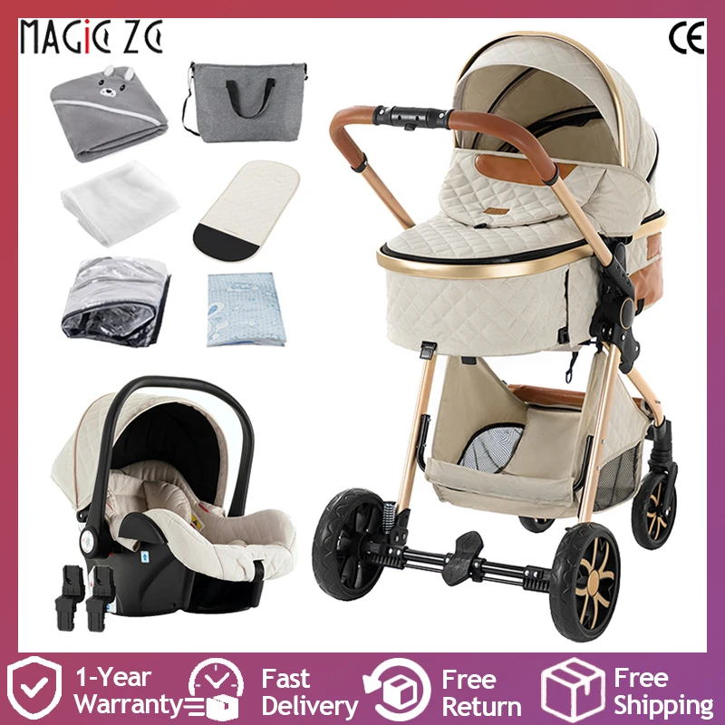3-in-1-Kinderwagen mit Autositz, luxuriöser Kinderwagen, hoher Landschafts-Kinderwagen, einfach zusammenklappbarer, leichter Reise-Kinderwagen Image