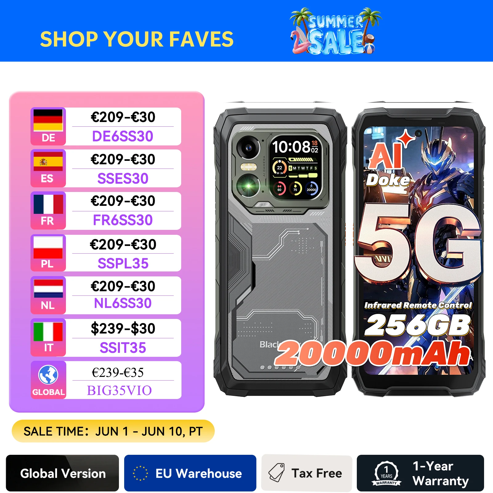 Blackview XPLORE 1 Robustes Smartphone, 5G Wasserdichtes Outdoor-Smartphone Android 15, 6,78'' 2,4K Display, 256GB/512GB, 20000mAh
