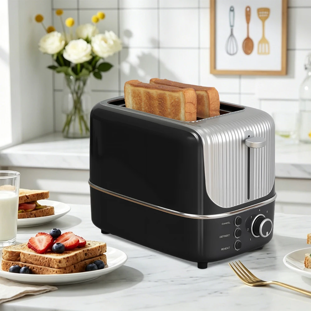 Doppelschlitz-Toaster mit 7 Bräunungsstufen, extra breiten Schlitzen, Wiederaufwärm-, Auftau- und Stornofunktion, inklusive abnehmbarer Krümelschale Image