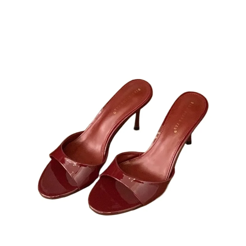 2026 Sommer Mode Lackleder Damen Pantoletten Runde Offene Zehen Dünne Hohe Absätze Mules Slides Sommer Party Kleid Schuhe Große Größen