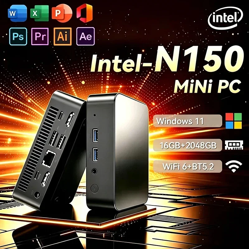 NEW Mini PC Windows 11 Intel N150 16GB 32GB RAM 1TB 2TB SSD WiFi6 Portable Gaming Computer Office PC Desktop