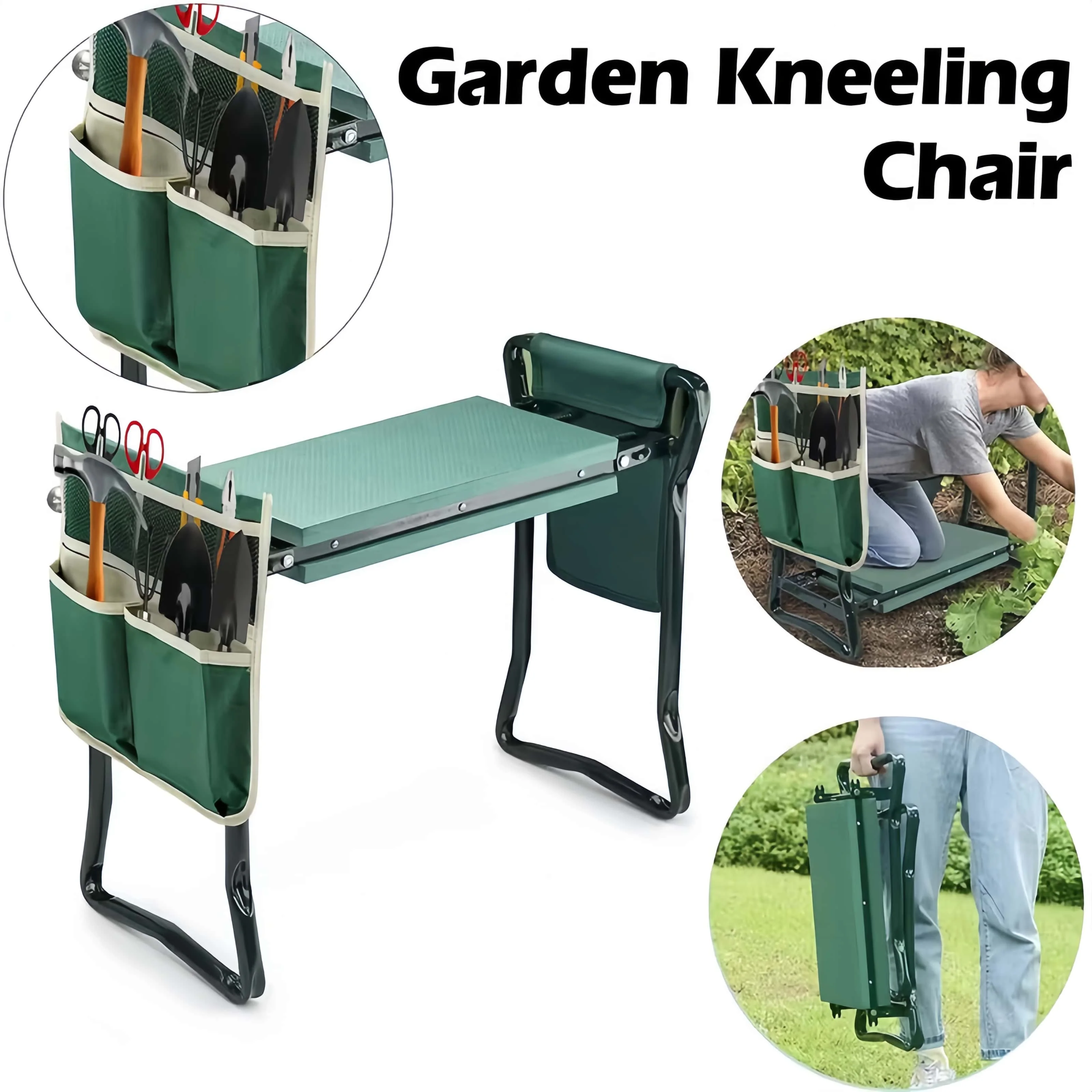 Siège de jardin pliable avec coussin de genouillère, équipé d'un coussin épaissi, tabouret de jardinage pliable robuste et banc de jardinage pour genoux