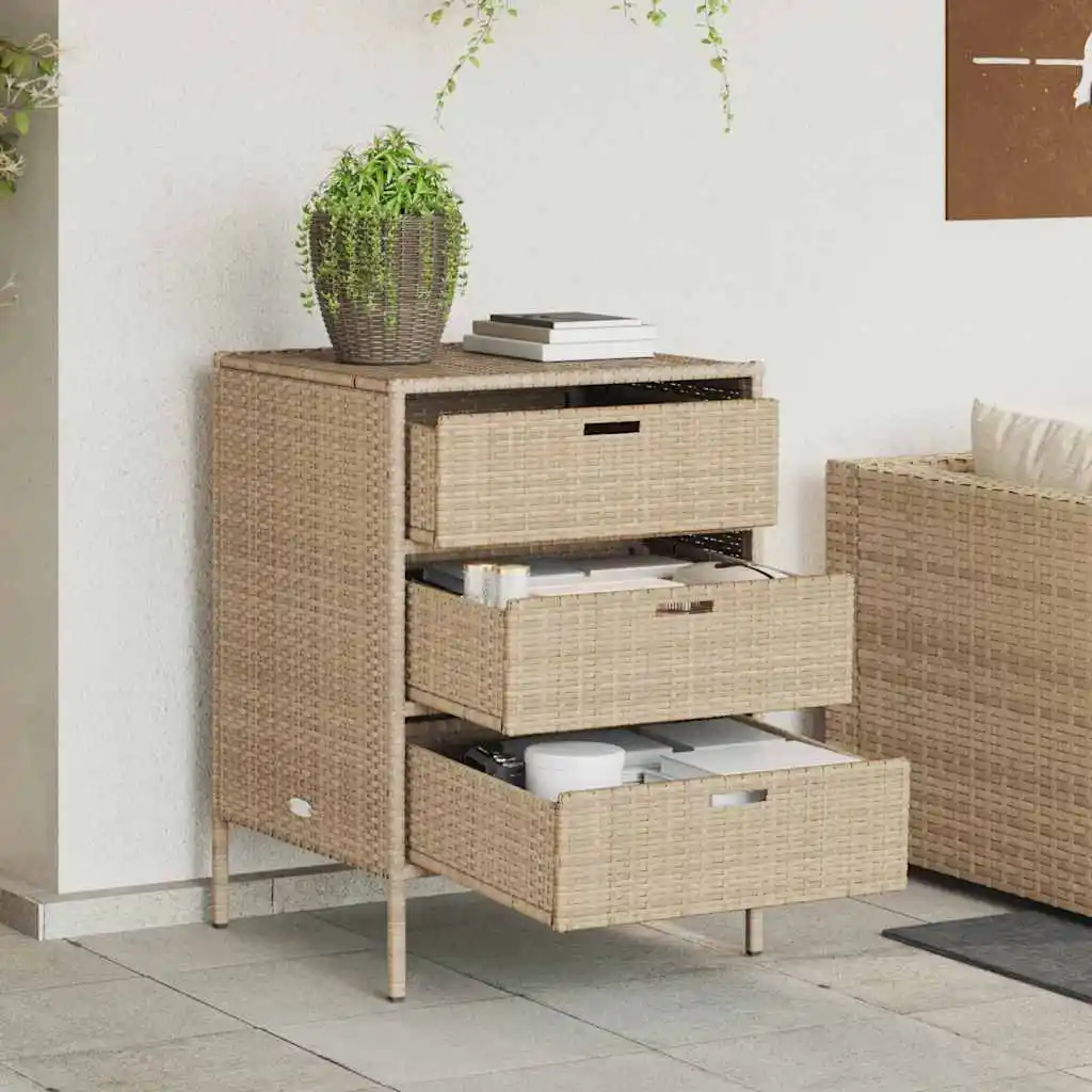 Armoire de rangement de jardin beige 55x59x80 cm en résine tressée, grande boîte de rangement extérieure avec couvercle pour coussins de jardin, pour piscine et jardin