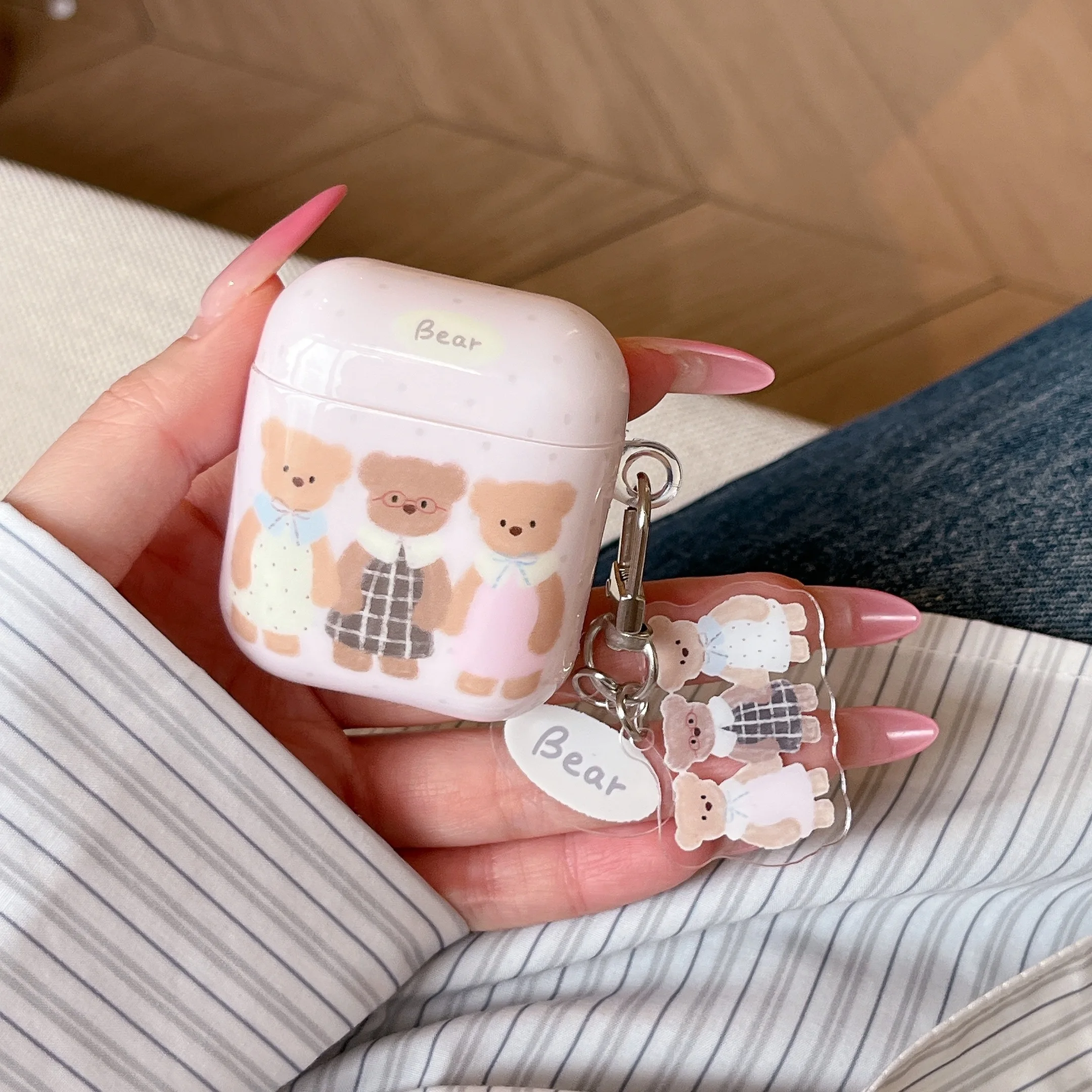 [Tpy 4b41-8.5] Koreanischer Polka-Dot-Bär-Hund-Schutzhülle, geeignet für Airpods 4, Kopfhörerhülle Pro 3, neue Airpods Pro 2 Schutzhülle, 3. Generation Image