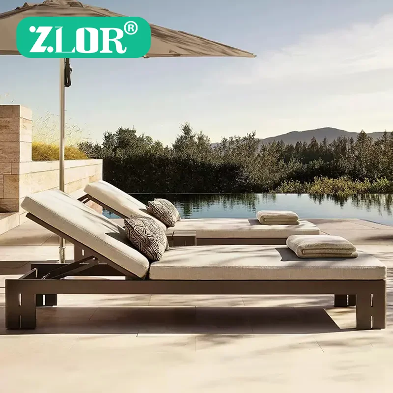 Patio Sun Lounger Chaise Lounge Outdoor Aluminum Sunbed Beach Chair Luxury Outdoor Furniture Modern Hotel Garden Outdoor