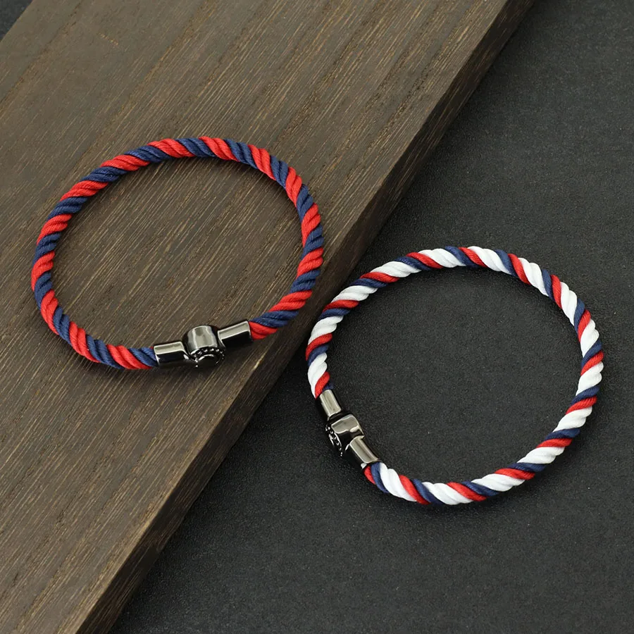 Einzigartiges handgefertigtes 6 mm Seilarmband für Männer und Frauen, 2 Farben, verflochtenes schwarzes Magnetschnallenarmband, 3 Größen, nautisches Paar, Geschenkschmuck Image