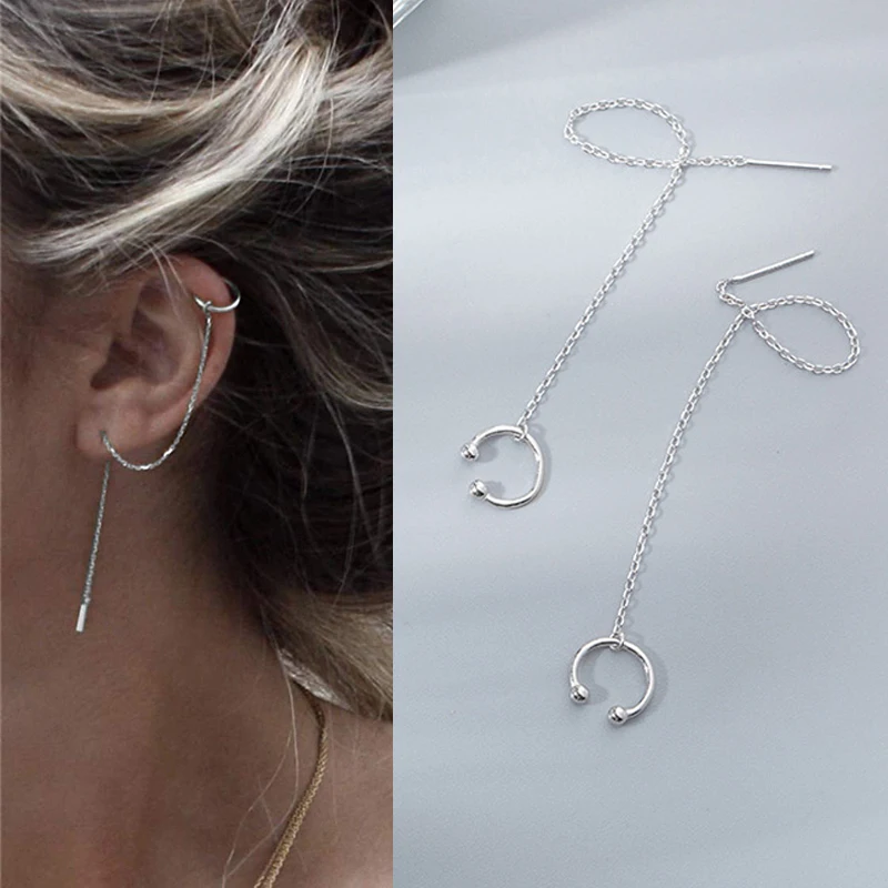 925 Sterling Silber Manschette Kette Ohrringe wickeln Quaste Ohrringe für Frauen Crawler Ohrringe einfache zierliche Schmuck Geschenke für Mama Image