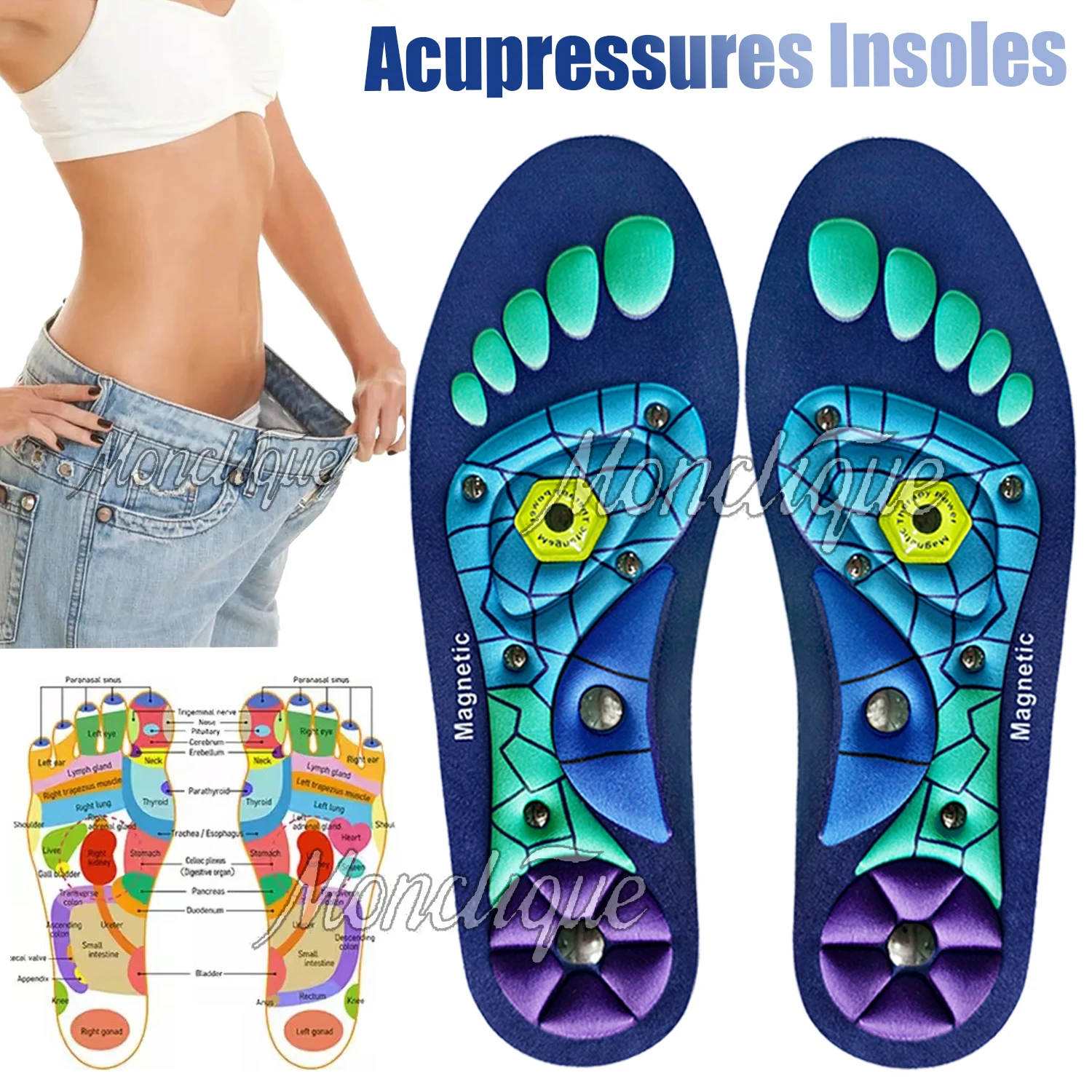 Magnetische Sportschuheinlagen, orthopädische Schuheinlagen, EVA-Fußmassage, bequeme Einlegesohlen zur Fußgewölbeunterstützung für Männer und Frauen, Fitness Image