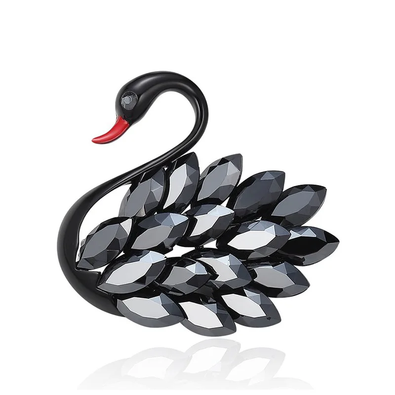 Elegante Strass schwarze Schwan Broschen für Frauen Charms Kristall schöne Vogel Tier Brosche Pins Büro Party Schmuck Geschenk Image