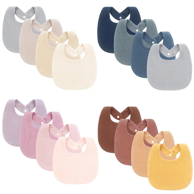 Musselin-Baby-Lätzchen, einfarbig, quadratisch, Spucktuch für Jungen und Mädchen, Baumwolle, doppellagig, für Neugeborene, Lätzchen, Säuglingsernährungsartikel, 4 Stück/Set Image