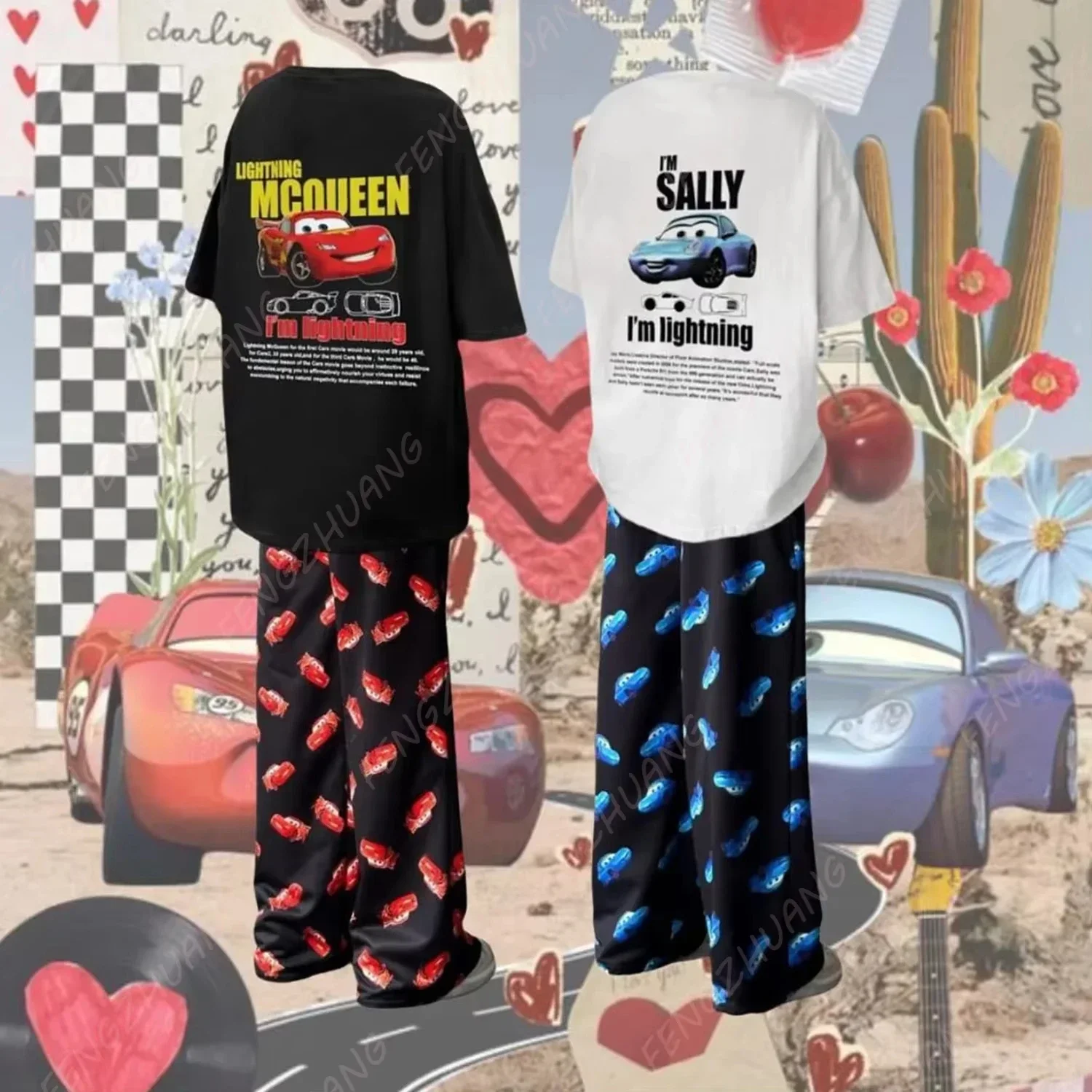2025-26 Sommer McQueen&SALLY T-Shirt mit Pyjamahose Set für Erwachsene/Kinder Partnerlook Image