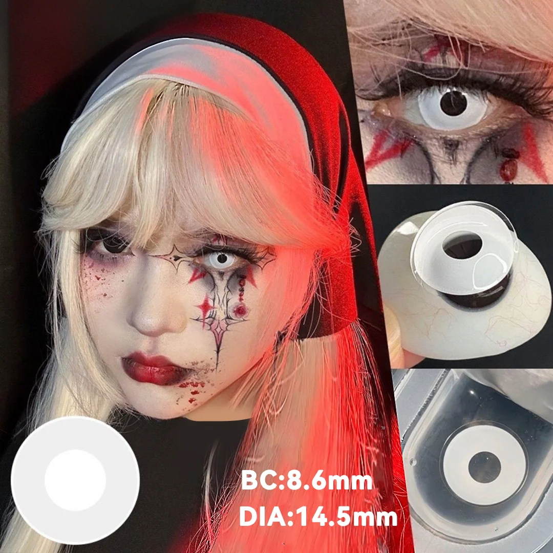 VISUASHOW 2 Stück Blink Block Anime Cosplay Farbige Kontaktlinsen Schwarz Weiß Rot Halloween Party Make-up Augenvergrößerung für Frauen Image