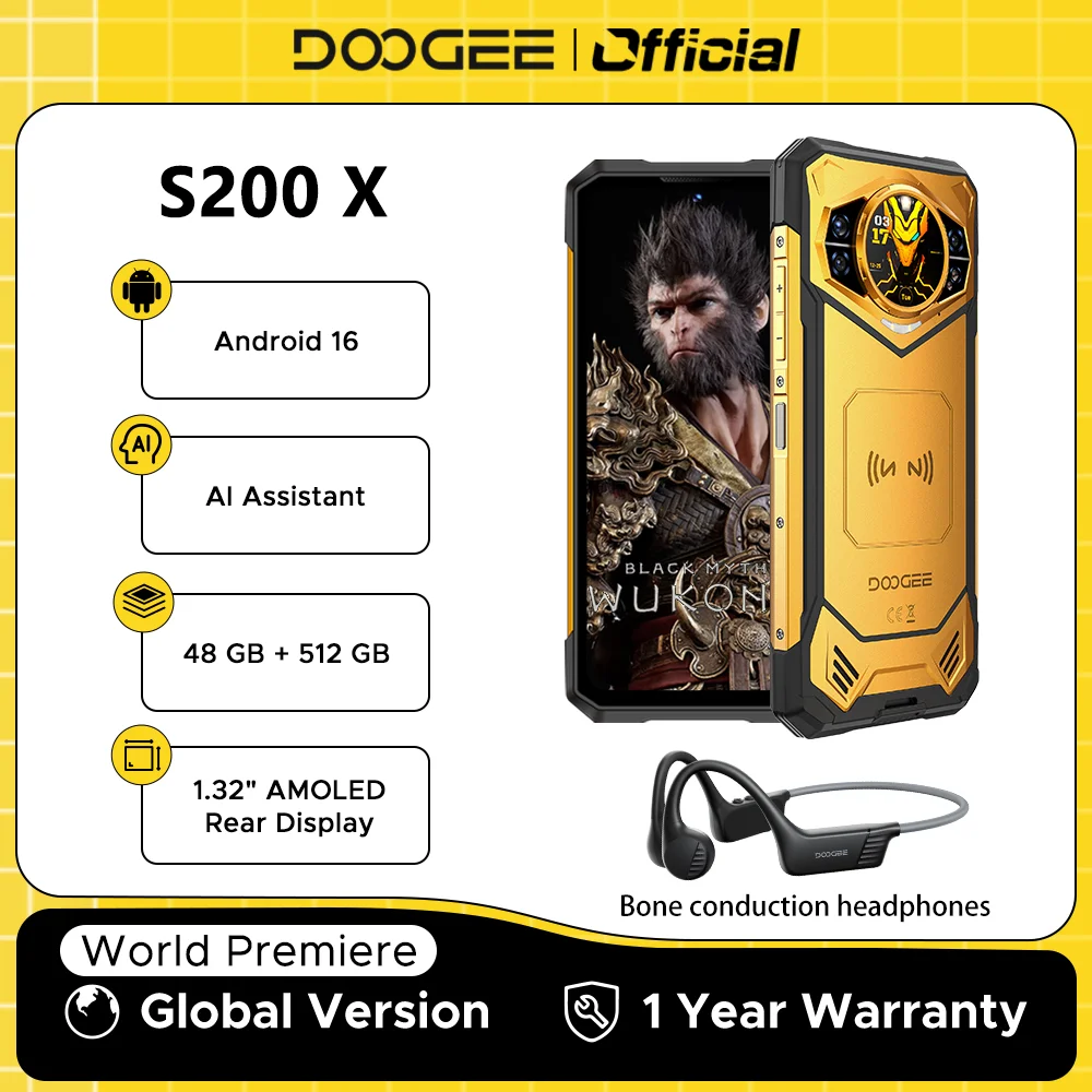 DOOGEE S200 X 5G Outdoor-Smartphone 48GB 512GB Dimensity 7050 6,72 Zoll FHD+ 120Hz 10100mAh 100MP Kamera Android 16 NFC Smartphone Image