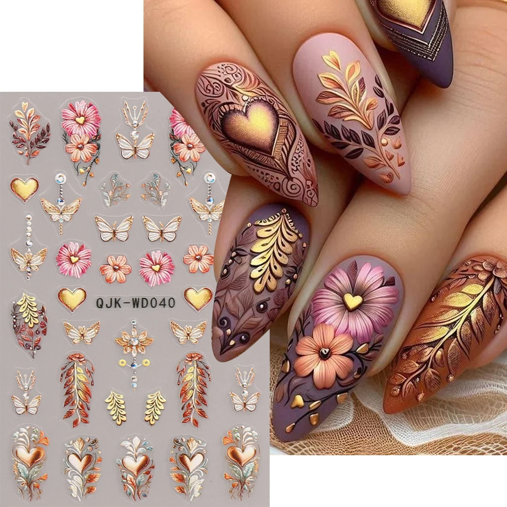 1 Stück Bohemian Style Blumen 3D Nagelkunst-Aufkleber Vintage Totem Palast Blumenmuster Nagelkunst-Abziehbilder DIY Maniküre Nageldekorationen Image