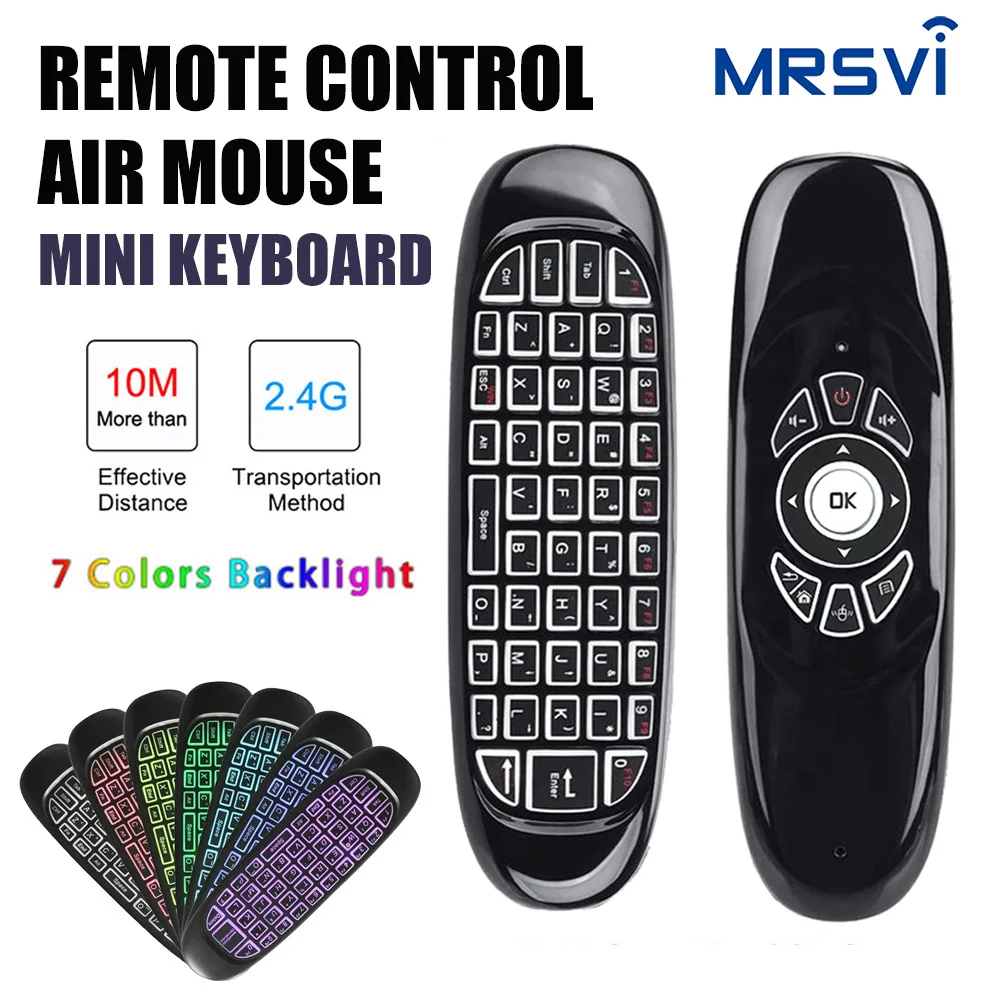 C120 Air Mouse 2,4 G RF Smart Fernbedienung 7-Farben-Hintergrundbeleuchtung Englische kabellose Tastatur für Android Smart TV Box Image