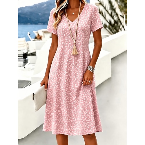 Pasqua Per donna Abito Midi Vestito T-Shirt Abito a trapezio Vacanza Casual Boho Spiaggia Vestibilità regolare Floreale Grafico Manica Corta Scollo a V Verde chiaro Rosa Azzurro cielo Viola chiaro