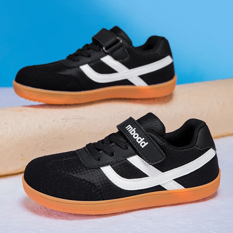 Sportschuhe für Kinder, Barfußschuhe für Jungen, schlichte, modische Freizeitschuhe mit breiter Zehenpartie, leichte flache Schuhe für Mädchen mit Klettverschluss