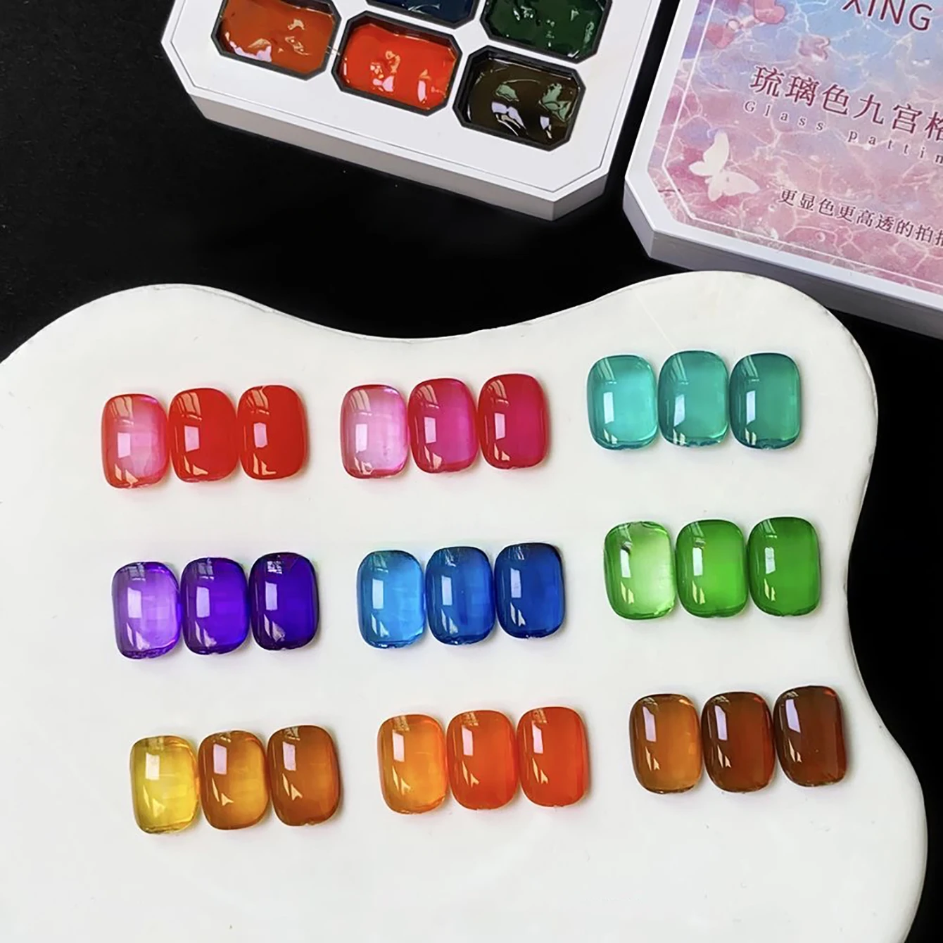 Hochtransparentes Glas 9 Farben Solid Nagelgel-Palette Jelly Transparenter UV-LED Soak-Off Nagellack Image