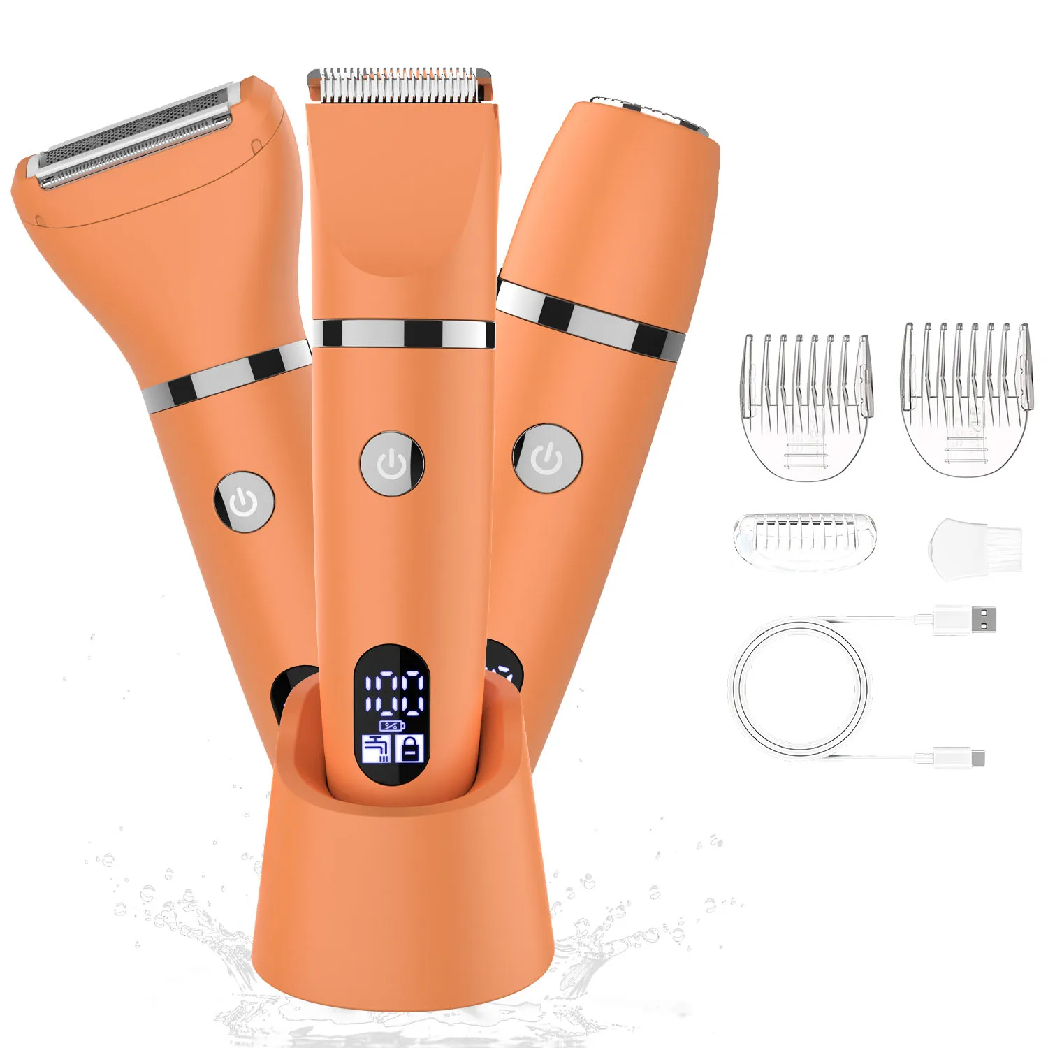 3-in-1 Elektrisches Haarentfernungsgerät für Frauen mit LED USB-Aufladbarer Tragbarer Nass- und Trockenrasierer mit Ladestation Image