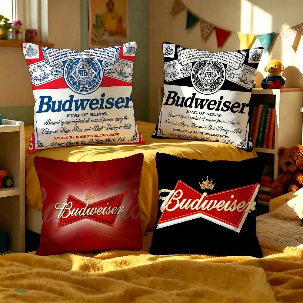 King Of Beer B-Budweiser Kissenbezüge, Cartoon-Sofa, dekorativ, für Zuhause, doppelseitiger Druck, kurzer Plüsch, niedlicher Kissenbezug Image