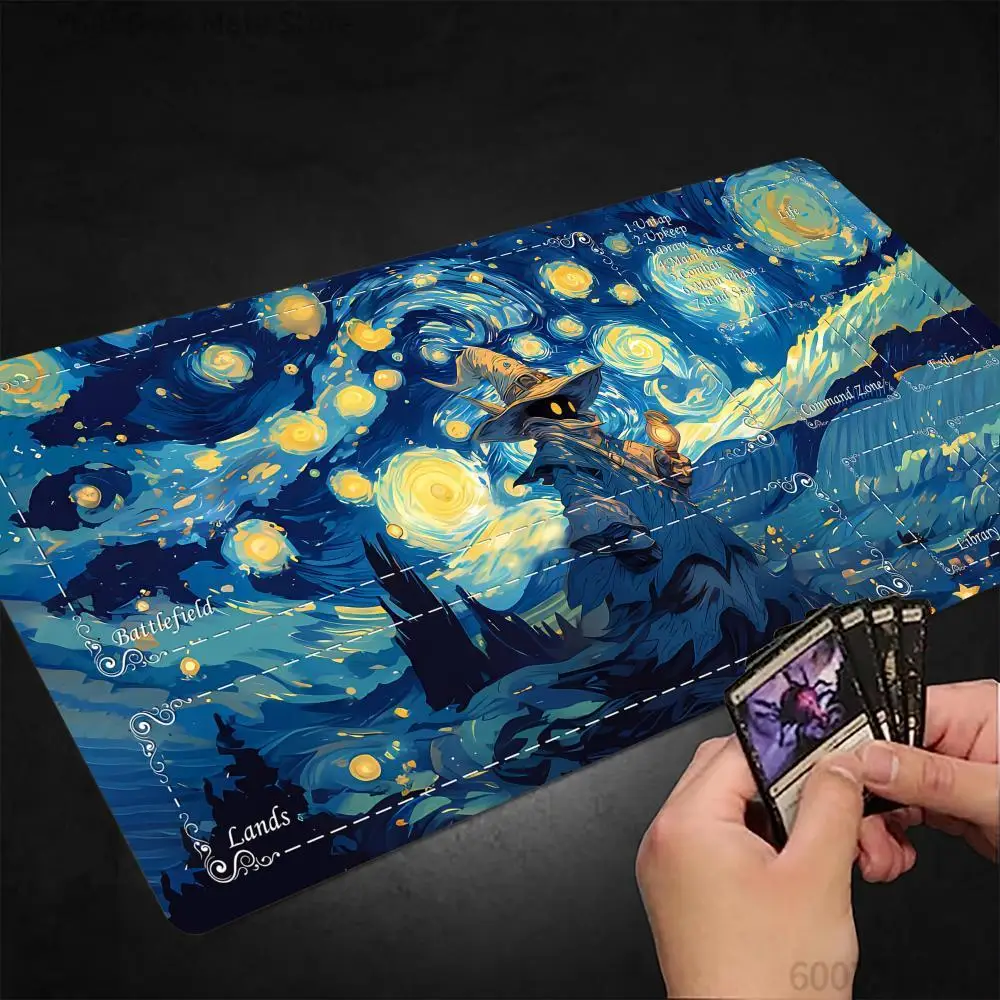 Künstlerische Sternenhimmel- und Zauberer-MTG-Spielmatte, Magic Card Battle Mat, rutschfest, langlebig. Commander-Spielmatte Tapete Magic MTG Image