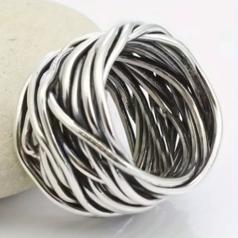 Vintage-Ring mit unregelmäßigen geometrischen Linien, versilbert, für Männer und Frauen, für den täglichen Gebrauch, für Partys, Persönlichkeitsring, Modeschmuck Image