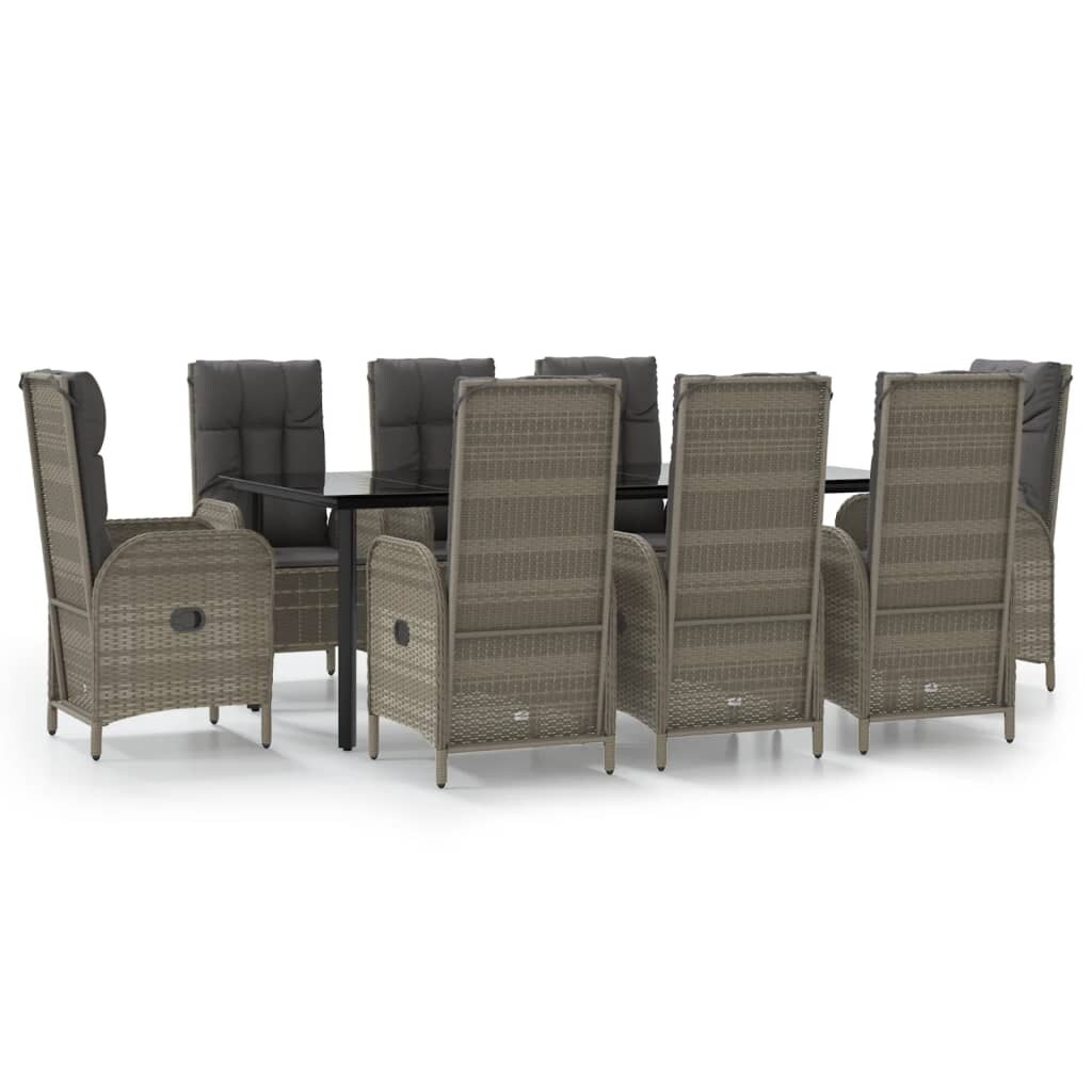 vidaXL 9-tlg. Garten-Essgruppe mit Kissen Schwarz und Grau Poly Rattan Image