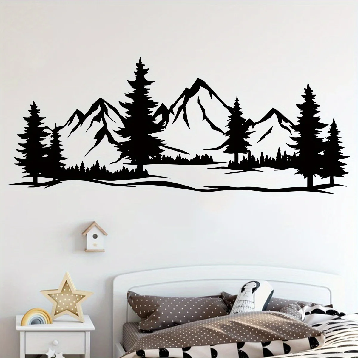 Black Mountain Forest Silhouette Wandaufkleber für Schlafzimmer Wohnzimmer Sofa Hintergrund Dekoration Wandtattoos