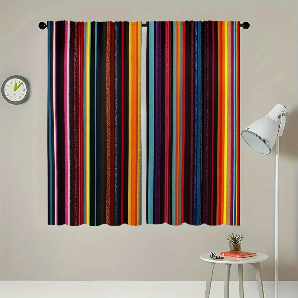 2 Stück abstrakte vertikal gestreifte Vorhänge – halbtransparente Stangentaschenvorhänge aus 100 % Polyester, maschinenwaschbar, zeitgenössischer Fenstervorhang Image