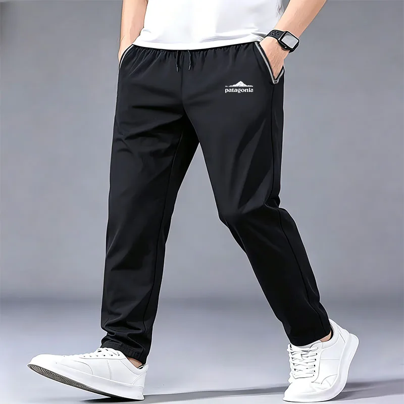 Herren-Jogginghose mit Mountain-Logo-Aufdruck, elastischer Kordelzug an der Taille, schnell trocknend, leicht, für Outdoor-Sportarten, Wandern, Laufen, Freizeit Image