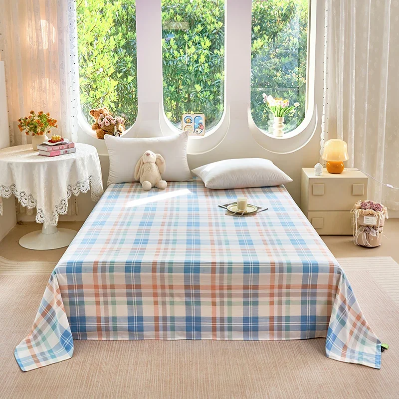 Y1 – drap plat en coton lavé à la maison, pour lit Double, drap-housse uni de couleur unie, simple/Queen/King, linge de lit pour la maison