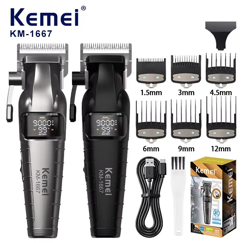 Kemei KM-1667 Trimmer Professional 10W 9000RPM Motor Wiederaufladbarer Haarschneider DLC-Klingen LED-Display Trimmer für Männer Image