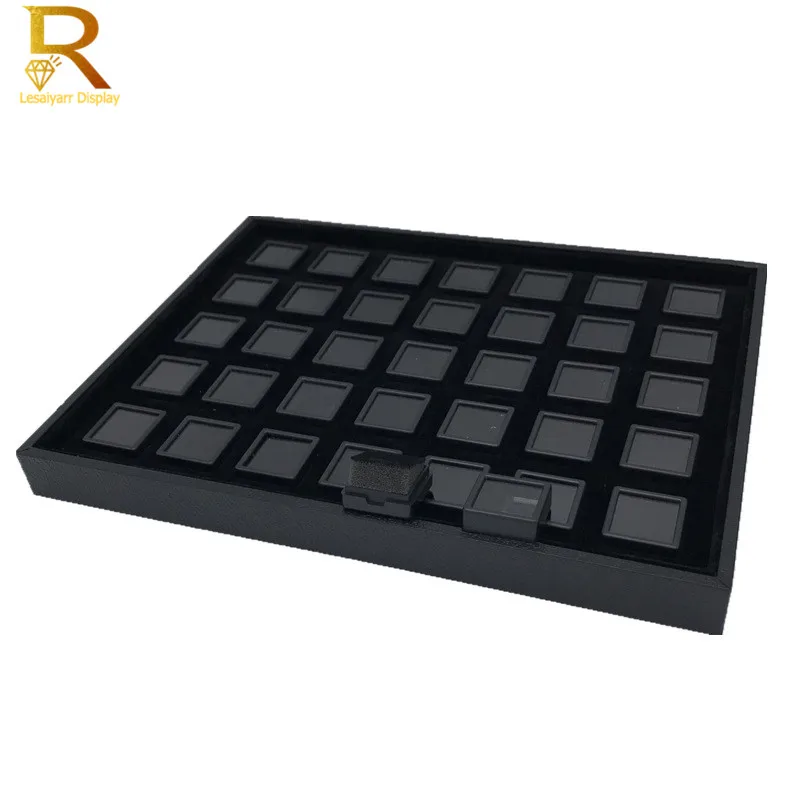 3/4/5/6 cm quadratische Diamant-Aufbewahrungsbox mit Tablett, weißer schwarzer Stein, Edelstein-Box, Store-Show-Display, Organizer, Edelstein-Box, Tablett-Etui Image