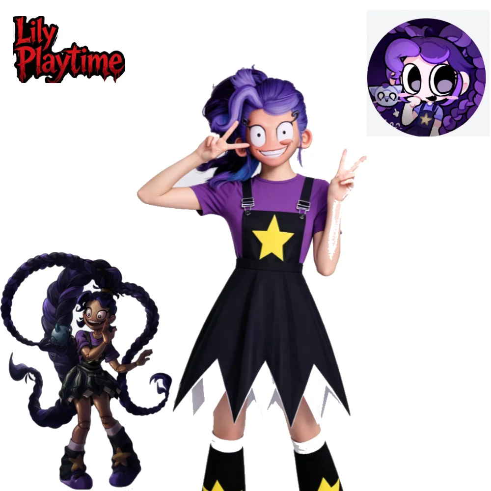 Lily Playtime Lily Cosplay Kostüm Schwarz-Lila Auftrittsoutfit Kindertag Halloween Party Outfit Beinlange Strümpfe Image