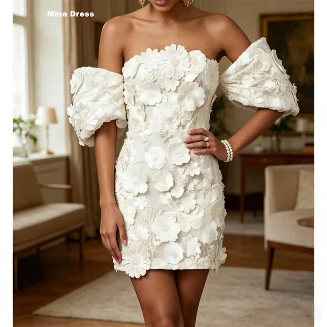 Mina Customized Elegant Ivory Floral Short Wedding Dress Backless and Strapless Prom Dresses 2026 Luxury Special Occasions Party