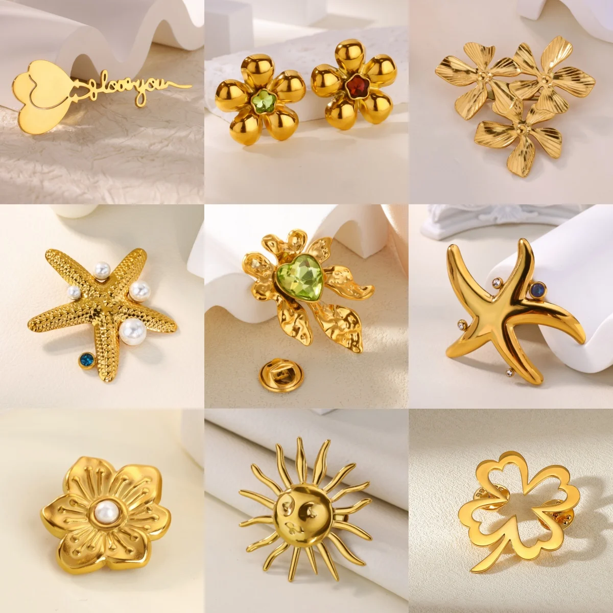 Sweet Four Clover Damen-Broschen, goldfarben, Herz, Imitationsperle, Party-Schmuck, Brosche, Geschenk, kostenloser Versand Image