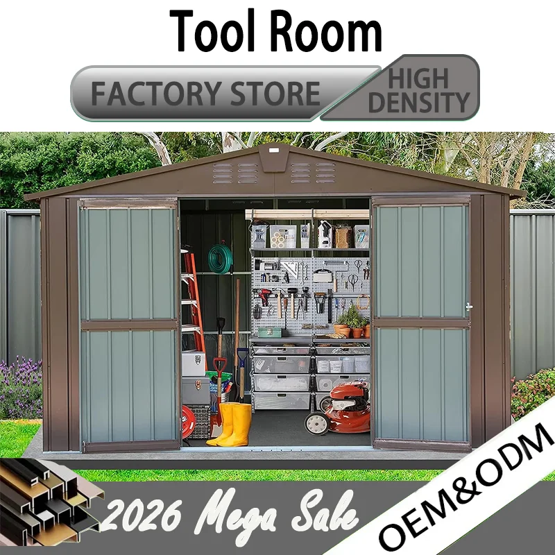 Abri de jardin extérieur, abri à outils en métal de grande taille 6 x 4 pieds avec structure de plancher, abri de jardin en acier pour jardin, patio, pelouse