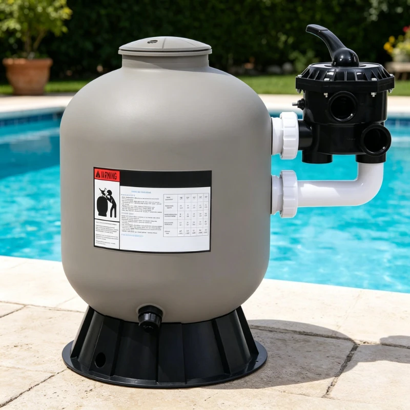 Accessoires de piscine, Nettoyage de piscine, Filtre à sable pour piscine avec vanne latérale 6 positions, gris, Performant et fiable, Entretien simple, Idéal pour piscine familiale, bassin et bain