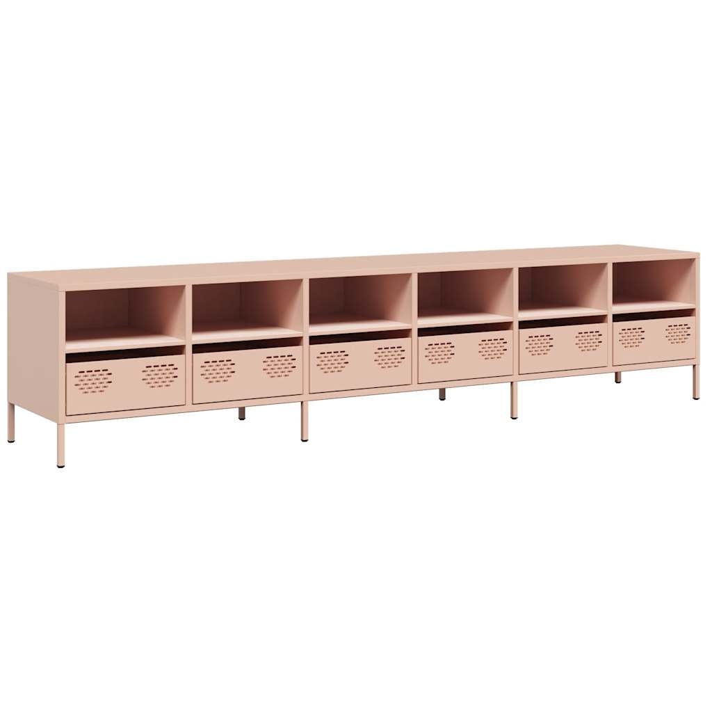 Helloshop26 - Rosafarbener TV-Ständer mit modernem Stauraum 202 x 39 x 43 cm viel Stauraum für das Wohnzimmer aus kaltgewalztem 02_0055639 Image