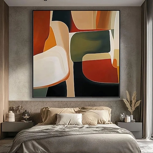 Handgemaltes, großes Gemälde in Orange, Braun, Grün und Beige, modernes, minimalistisches 3D-Texturbild auf Leinwand, abstrakte Wanddekoration für das Wohnzimmer. Image