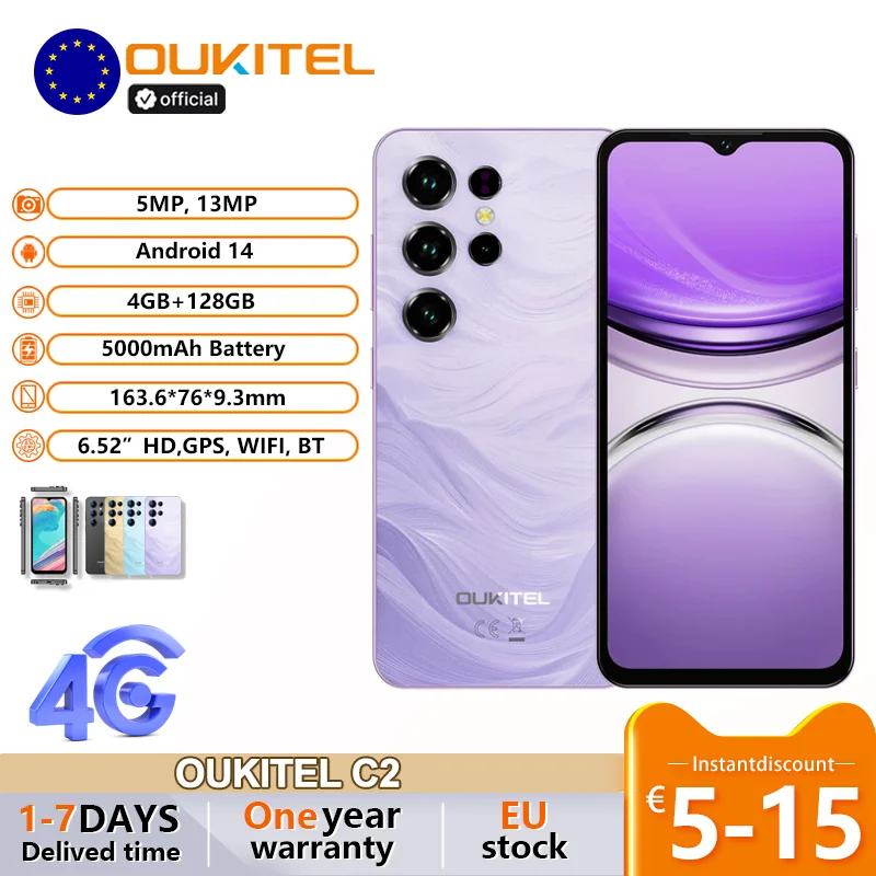 OUKITEL C2 6,52-Zoll-Smartphone Bis zu 16GB RAM + 128GB ROM 5000mAh Akku 13MP Kamera GPS 4G Dual-SIM-Handy Smartphone