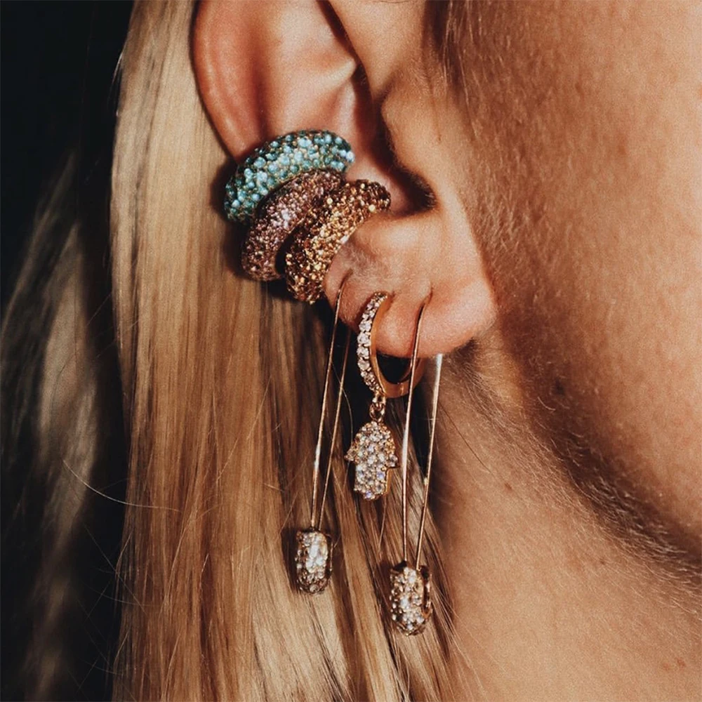 Boho Kristall Ohr Manschette Brincos C Form Bunte Keine Pierced Erklärung Ohrring für Frauen Charme Clip Hochzeit Schmuck ZA 2019 Image