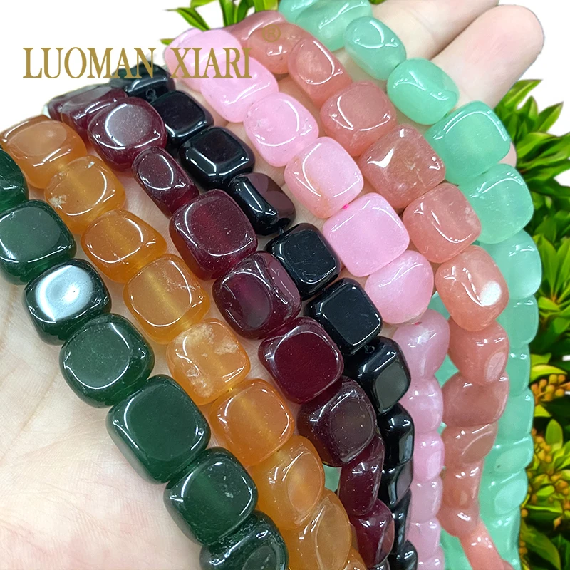 13–15 mm flache, quadratische Naturstein-Chalcedon-Bernstein-Topas, schwarze Farbe, Abstandsperlen für Schmuckherstellung, DIY-Armband-Zubehör Image