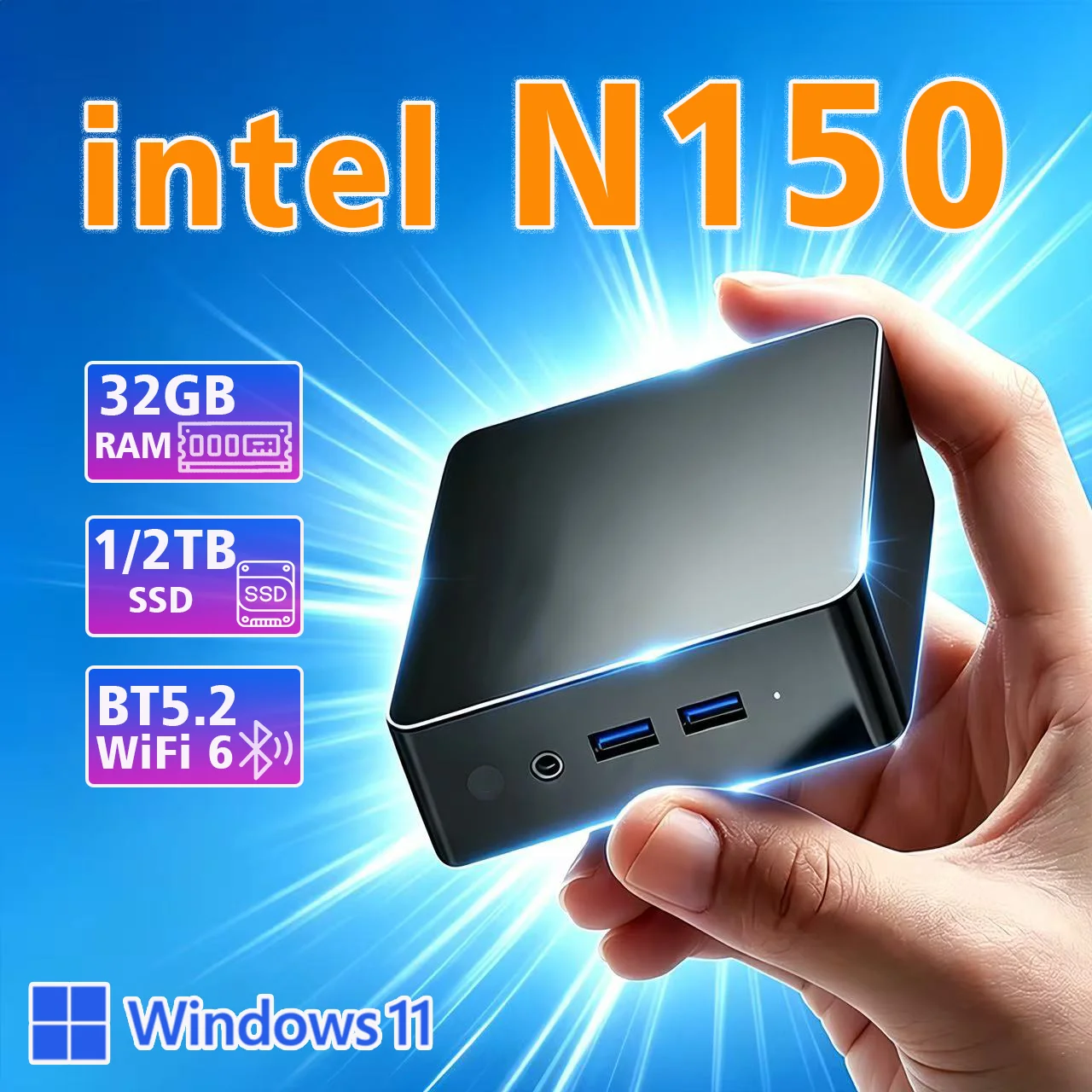 2026 NEUER Intel N150 Tragbarer Mini-PC Computer Windows 11 16GB/32GB DDR4 1/2TB SSD Gaming-Computer WiFi 6 Büro-Desktop