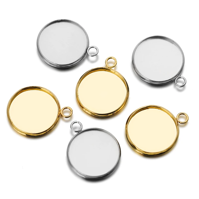 20 Stück vergoldete Edelstahl-Anhänger-Cabochon-Basisfassungen 6/8/10/12/14 mm Einzelkreis-Cameo für die Herstellung von Armbändern und Schmuck Image