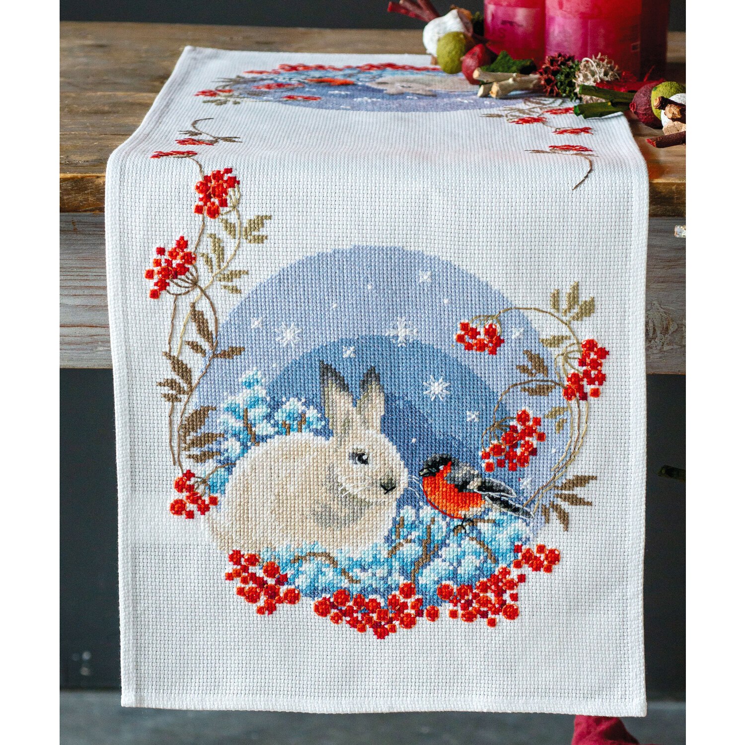 Stickläufer Schneehase & Dompfaff