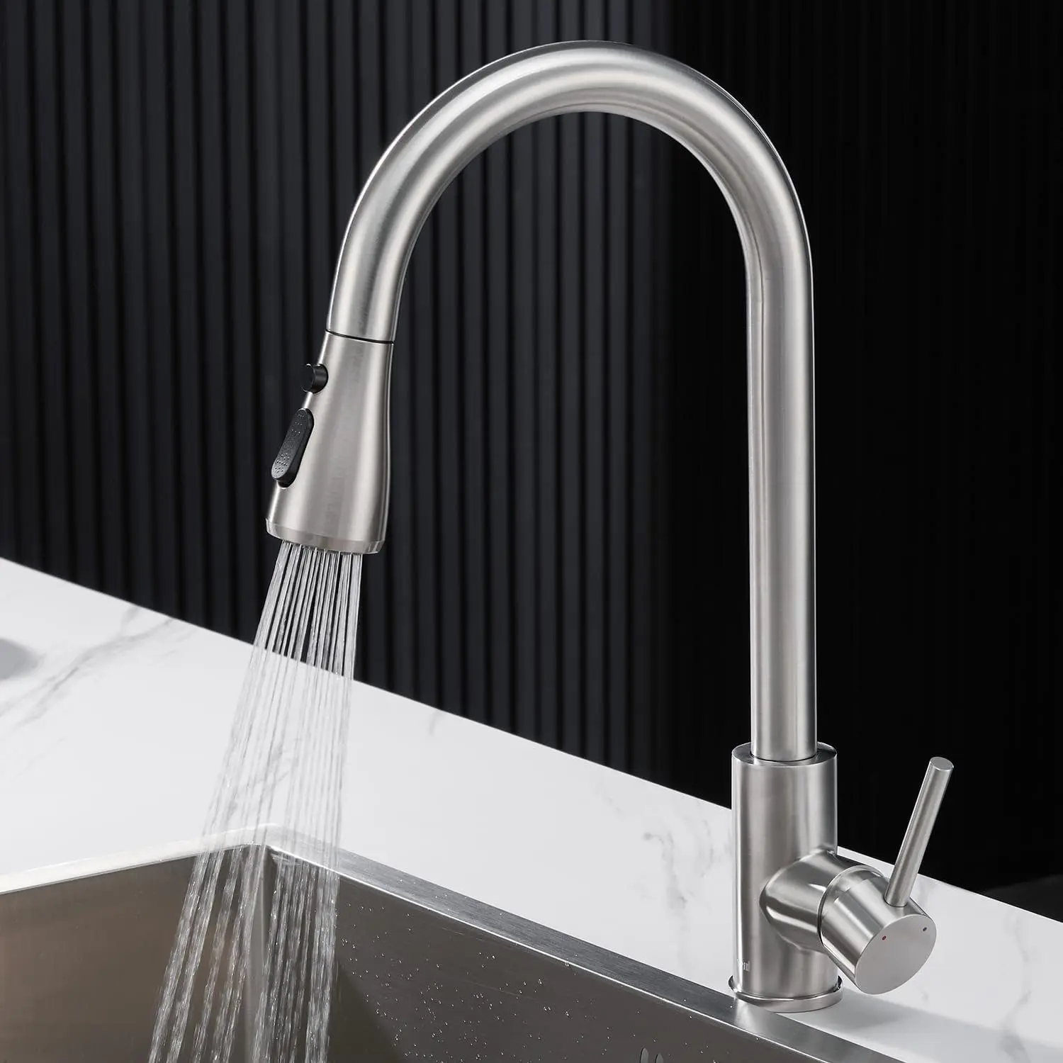 Robinet de cuisine avec douchette 3 modes, Robinet de cuisine extensible, Robinet de cuisine orientable à 360° ° Robinet de cuisine rotatif à 360° ° Tête de pulvérisation à angle réglable (acier