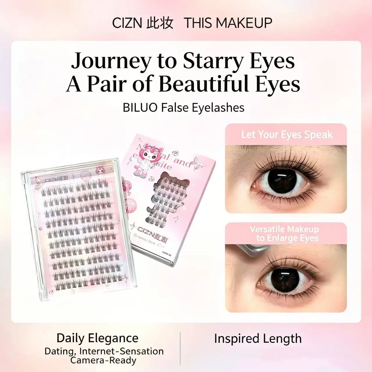 Cizn Biluo Klebefreie Selbstklebende Wimpern Dünne Transparente Strähnen Augenlifting Leichtgewichtig Tägliches Nude-Make-up Selfie Image